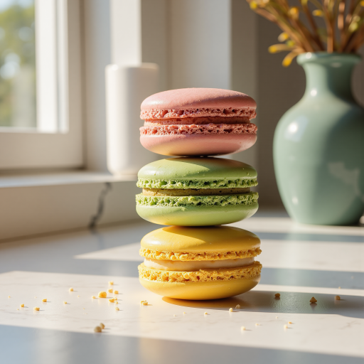 French macarons gift box, colorful pastries, artisanal quality